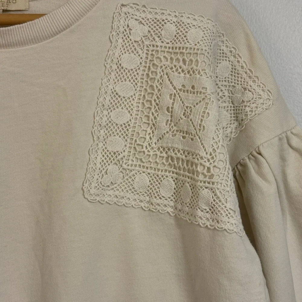 Cream Crochet Lace Patch Sweatshirt - Picture 3 of 12
